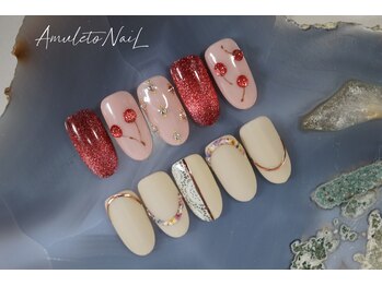 アムレート ネイル 蕨(Amuleto NaiL)/さくらんぼ&小花ラインネイル