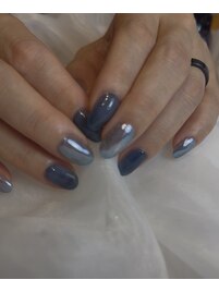 ネイビー　春ネイル