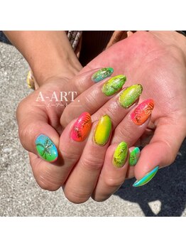 エーアート(A-ART.)/キラキラネオンカラフル夏ネイル