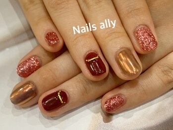 ネイルズアリー 立川店(Nails ally)/レッド×ブラウンミラー