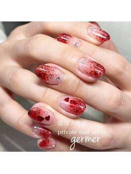 ジェルメ(germer)/赤グラデにハートホロ♪