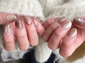 アイネイルズ 梅田店(I nails)/ブラウンニュアンスもや¥9700