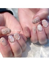 リッシュ ドゥ(RICHE deux)/パール×きらきらリボンネイル