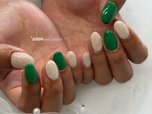アモネイルアトリエ('amo nail atelier)/アクセントにグリーン(*^-^*)