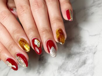 ナナズネイル 西小倉店(NANA's Nail)/ボルドーネイルにべっ甲ネイル