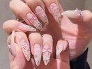 ピンク桜風 リボン&ストーン