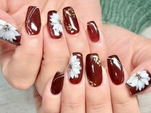 モアレ/手描きフラワーネイル