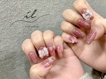 イル 神戸店/リボン×フラッシュネイル