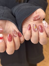 赤ネイル×ドットネイル