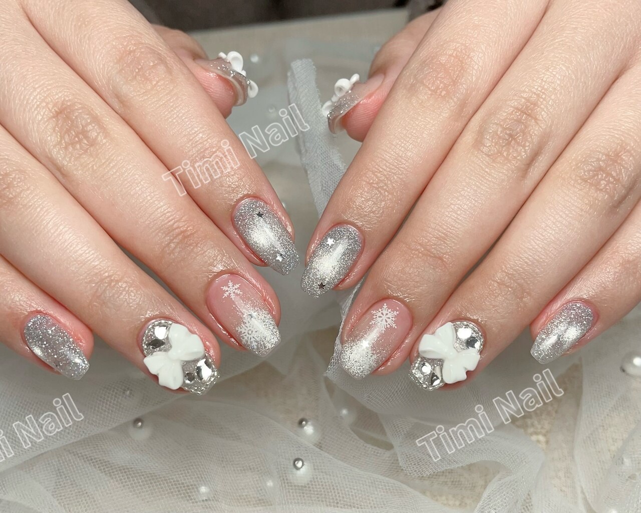 シルバーリボン型ネイルパーツセット ネイルパーツ リボン