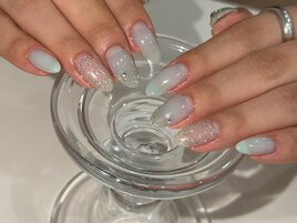 水色×ラメネイル