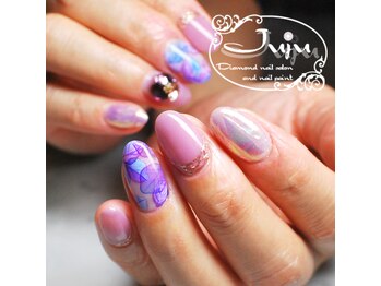 ジュジュ(Juju)/手描き　たらしこみ紫陽花ネイル