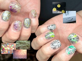 ヌル ネイル 堀江(NURU NAIL HORIE)/落書き×キラキラ個性派ネイル☆