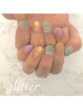 ネイルサロン グリッター(NAIL SALON glitter)/マット仕上げのお花ネイル