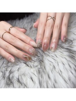 グレーで上品♪お花ネイル