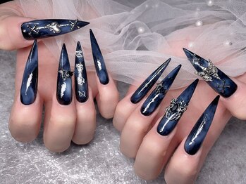 スノーネイルサロン 新宿店(Snow nail salon)/ニュアンスドクロ蜘蛛クロス