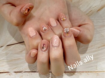 ネイルズアリー 立川店(Nails ally)/ピンク×ビジューアート