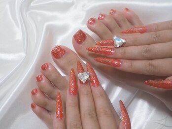 nailsalon amore 心斎橋店【長さだし/持ち込み/スカルプ/フィルイン/定額】/ハンドフットキラキラ18150円