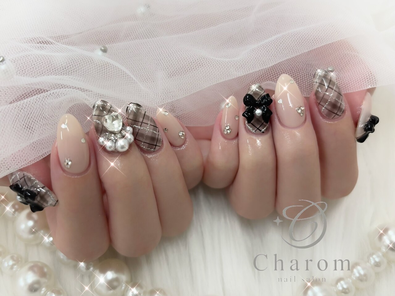 ネイル ネイルチップオーダー ツイードネイル 冬ネイル ハート 春 夏 リボン ♡オーダーチップ♡ ありがとうございまぁす😌💅💕 #オーダー