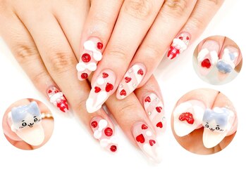 ネイルコレクション ピンク(Nail Collection Pink)/長さ出ジェル＋キャラ☆ハチワレ