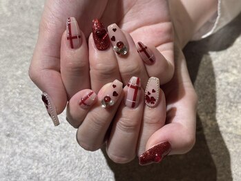 ラウンジ渋谷 本店(RounGe SHIBUYA)/【ジェル】チェック×ハート