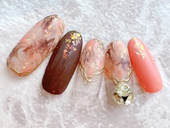 ラルネイル 大宮(Lull. nail)/#マーブル #オレンジ #秋冬