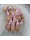  ピンクローズ×パールネイル