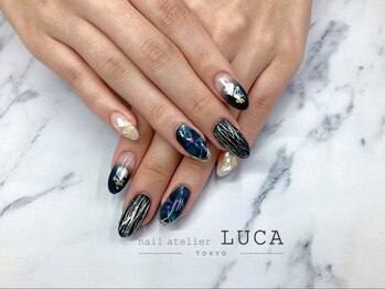 ネイルアトリエルカ(nail atelier LUCA)/W-377 秋色シェル×大理石ネイル