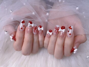 スノーネイルサロン 新宿店(Snow nail salon)/赤リボンレースホログラムハート