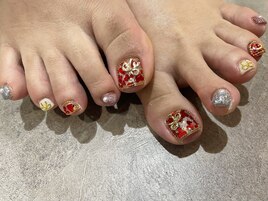 ハート×リボンフットネイル