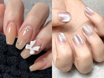 アクア AQUAの写真/ワンカラー/ラメグラ4950円/リボン定額5830円/アート込定額も◎初心者も歓迎！やりたいネイル何でも相談OK