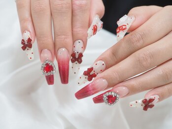 nailsalon amore 心斎橋店【長さだし/持ち込み/スカルプ/フィルイン/定額】/赤リボンハート15620円