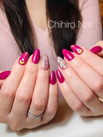 鮮やかレッドのジェルデザイン