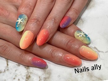 ネイルズアリー 立川店(Nails ally)/縦グラ×ヒトデ×レインボー×夏