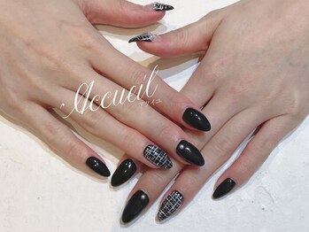 アクイユ 銀座店(ACCUEIL)/黒ツイードネイル