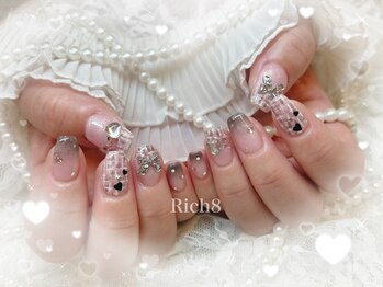 ネイルアンドまつげエクステ リッチエイト 原宿店(Rich8)/ツイードネイル×リボンパーツ