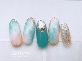 ターコイズ　夏ネイル