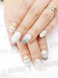 ホワイトニット&ボーダーネイル