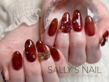 シアーブラウンでリボンも統一で甘すぎない大人上品可愛いネイル