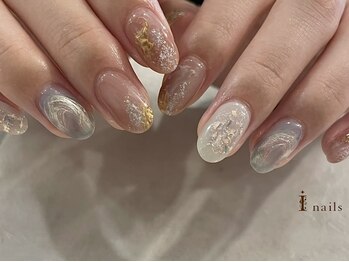 アイネイルズ 吉祥寺店(I nails)/淡色ぷっくりオーロラニュアンス