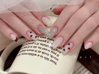 ワンホンネイル 新宿(Rumi Nail)/ハート/ラメ/シンプル/冬ネイル