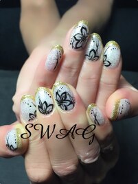 ゴールド×花柄