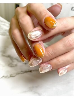 クリアー(clear)/オレンジとミラーちゅるんアシメ