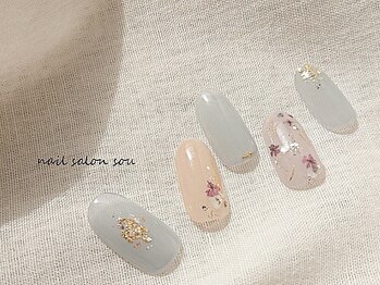 ソウ 難波店 nail salon Sou/シアー押し花nail