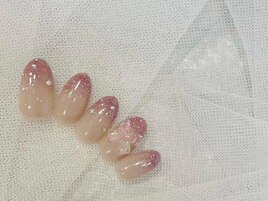 リボンパーツネイル/桜色ネイル