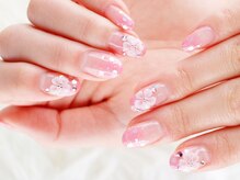 クリスタルネイル パークプレイス店/お花×ピンクのフェミニンジェル