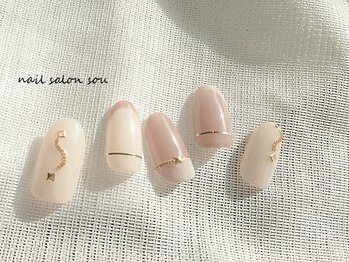 ソウ 難波店 nail salon Sou/ポイントゴールドシンプルnail