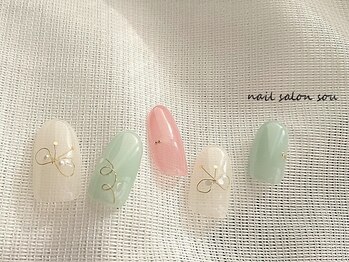 ソウ 難波店 nail salon Sou/韓国風☆ワイヤー蝶々nail