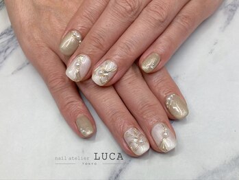 ネイルアトリエルカ(nail atelier LUCA)/W-973 大人可愛いリボンネイル