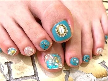 ネイルサロン ティディ(TIDY)/フット/ターコイズ&クリアネイル